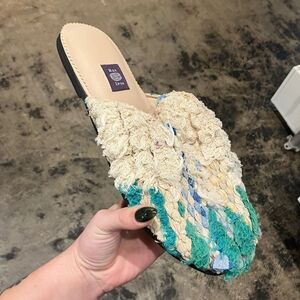 Men's Cream and Green Woven Sandals